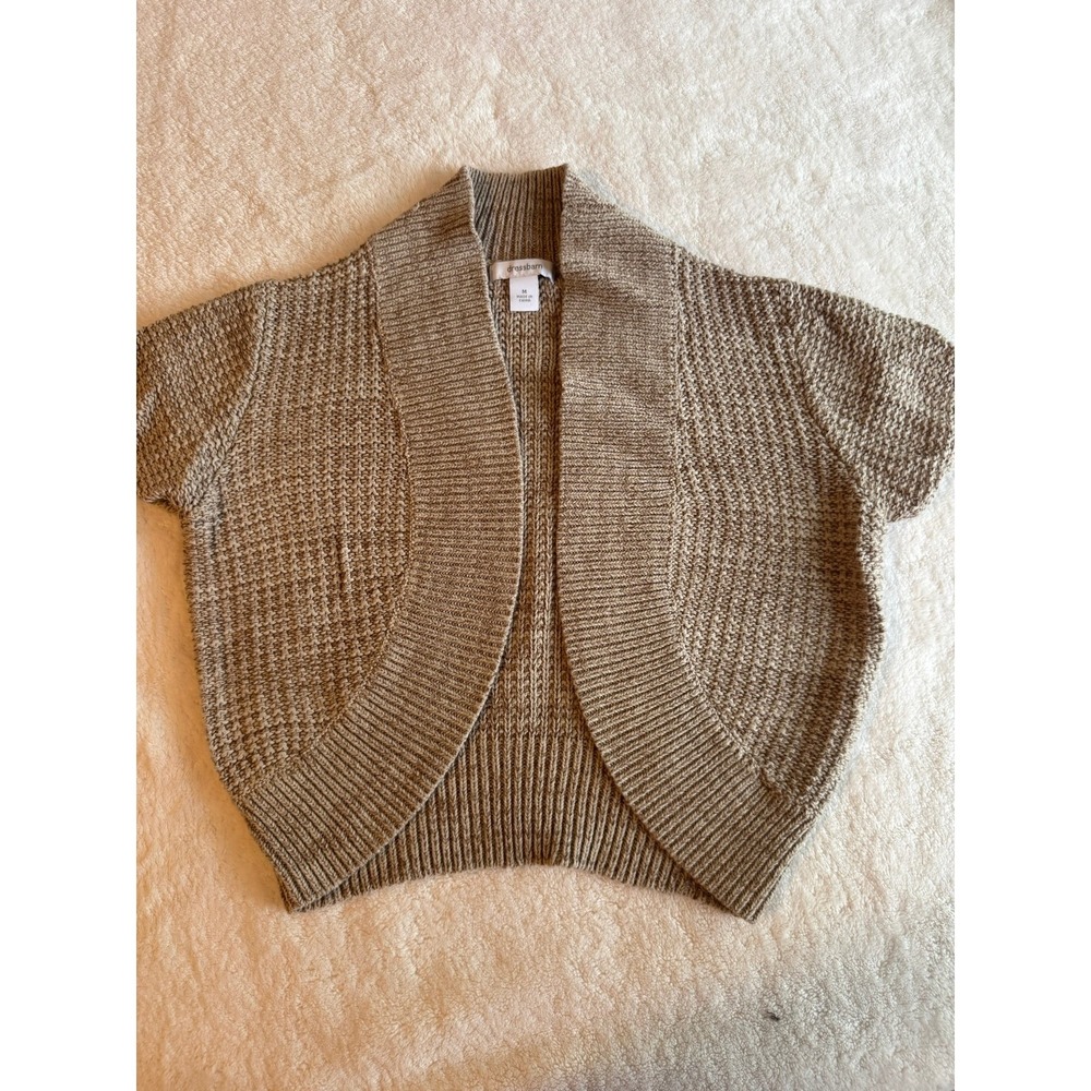 Dressbarn Womens Tan Marled Knit Short Sleeve Open Front Cardigan Shrug Size M